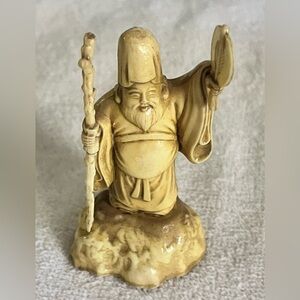 Antique celluloid Asian Gods of Good Fortune detailed figures 1940s